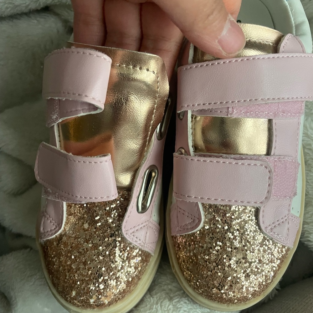 Steve Madden Pink and Gold Glitter Kids Sneakers
